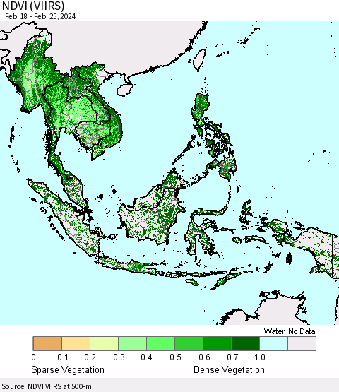 South East Asia NDVI (VIIRS) Thematic Map For 2/18/2024 - 2/25/2024
