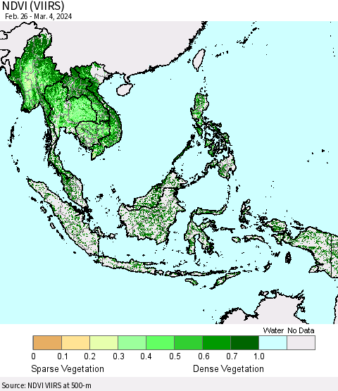 South East Asia NDVI (VIIRS) Thematic Map For 2/26/2024 - 3/4/2024