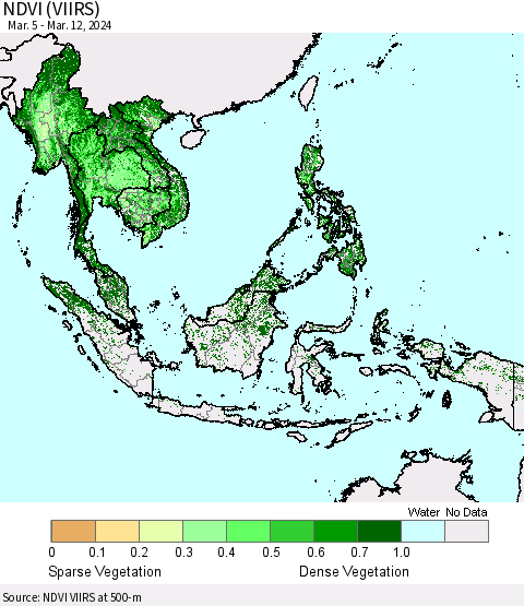 South East Asia NDVI (VIIRS) Thematic Map For 3/5/2024 - 3/12/2024