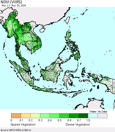 South East Asia NDVI (VIIRS) Thematic Map For 3/13/2024 - 3/20/2024