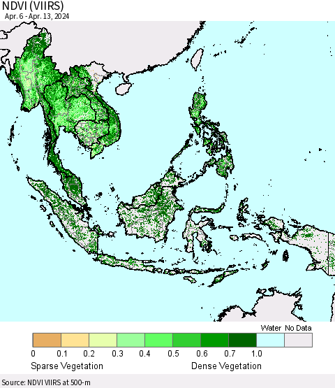 South East Asia NDVI (VIIRS) Thematic Map For 4/6/2024 - 4/13/2024