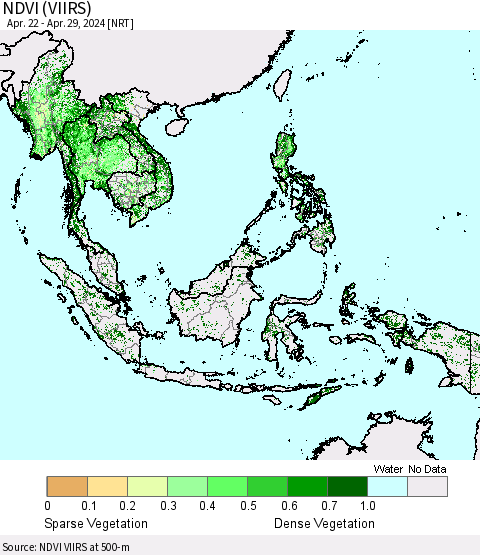 South East Asia NDVI (VIIRS) Thematic Map For 4/22/2024 - 4/29/2024