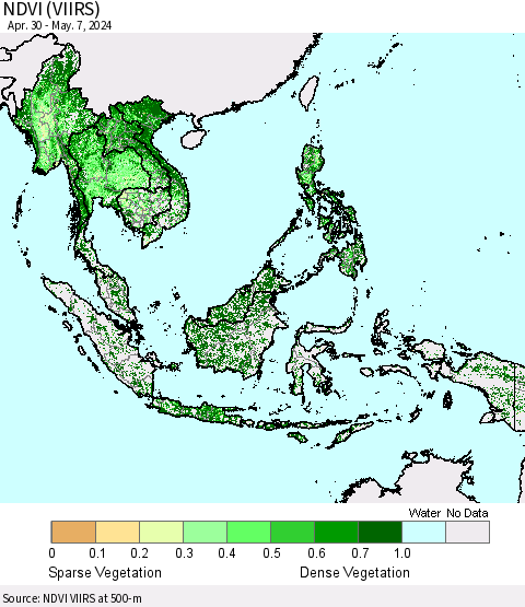 South East Asia NDVI (VIIRS) Thematic Map For 4/30/2024 - 5/7/2024