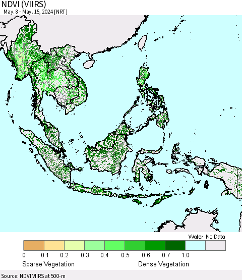South East Asia NDVI (VIIRS) Thematic Map For 5/8/2024 - 5/15/2024