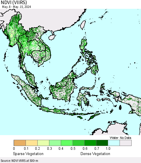 South East Asia NDVI (VIIRS) Thematic Map For 5/8/2024 - 5/15/2024