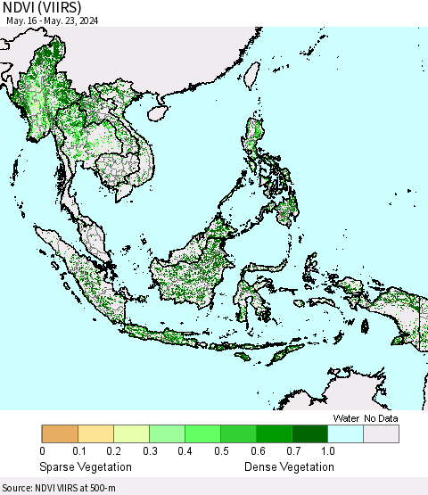 South East Asia NDVI (VIIRS) Thematic Map For 5/16/2024 - 5/23/2024