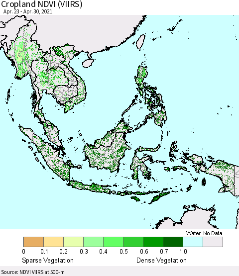 South East Asia Cropland NDVI (VIIRS) Thematic Map For 4/23/2021 - 4/30/2021