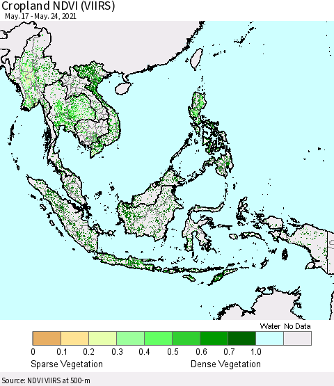 South East Asia Cropland NDVI (VIIRS) Thematic Map For 5/17/2021 - 5/24/2021