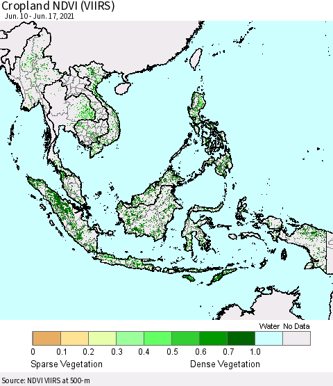 South East Asia Cropland NDVI (VIIRS) Thematic Map For 6/10/2021 - 6/17/2021