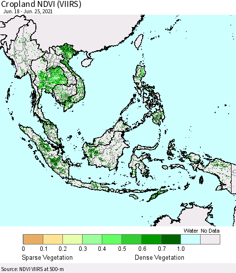 South East Asia Cropland NDVI (VIIRS) Thematic Map For 6/18/2021 - 6/25/2021