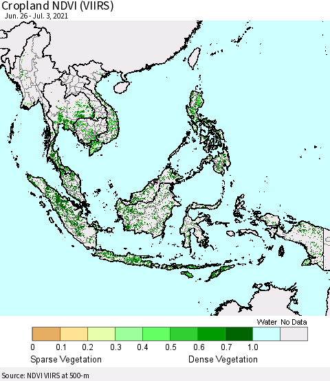 South East Asia Cropland NDVI (VIIRS) Thematic Map For 6/26/2021 - 7/3/2021