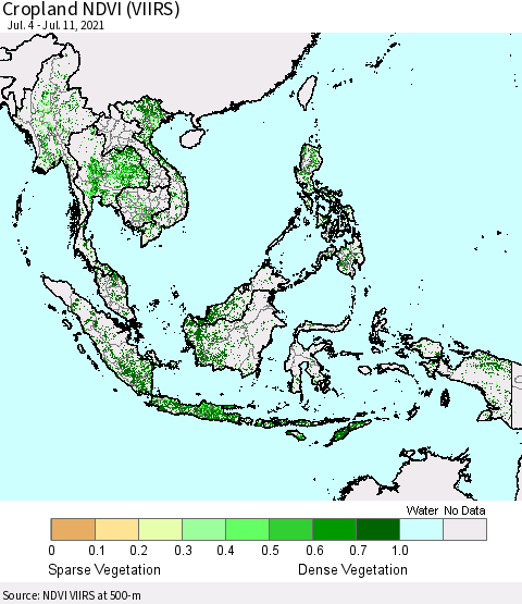 South East Asia Cropland NDVI (VIIRS) Thematic Map For 7/4/2021 - 7/11/2021