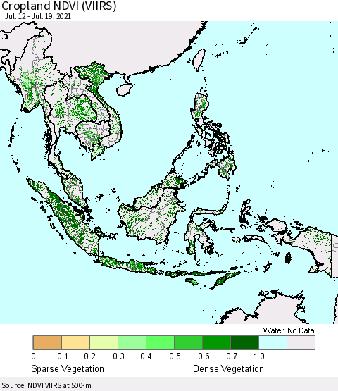 South East Asia Cropland NDVI (VIIRS) Thematic Map For 7/12/2021 - 7/19/2021
