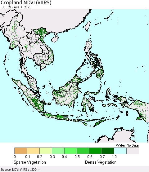 South East Asia Cropland NDVI (VIIRS) Thematic Map For 7/28/2021 - 8/4/2021
