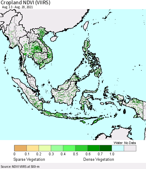 South East Asia Cropland NDVI (VIIRS) Thematic Map For 8/13/2021 - 8/20/2021