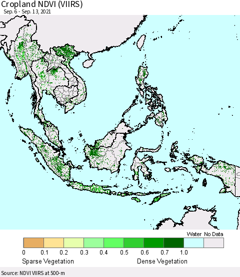 South East Asia Cropland NDVI (VIIRS) Thematic Map For 9/6/2021 - 9/13/2021