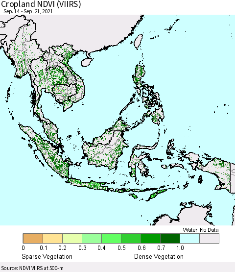 South East Asia Cropland NDVI (VIIRS) Thematic Map For 9/14/2021 - 9/21/2021