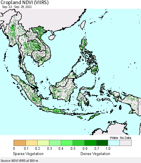 South East Asia Cropland NDVI (VIIRS) Thematic Map For 9/22/2021 - 9/29/2021