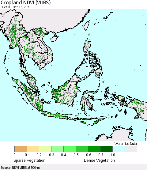 South East Asia Cropland NDVI (VIIRS) Thematic Map For 10/8/2021 - 10/15/2021