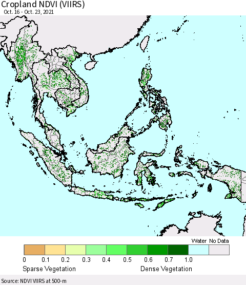 South East Asia Cropland NDVI (VIIRS) Thematic Map For 10/16/2021 - 10/23/2021