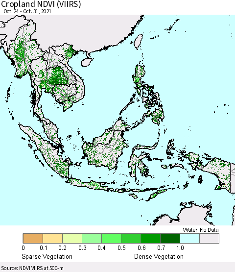 South East Asia Cropland NDVI (VIIRS) Thematic Map For 10/24/2021 - 10/31/2021