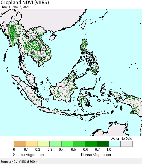 South East Asia Cropland NDVI (VIIRS) Thematic Map For 11/1/2021 - 11/8/2021