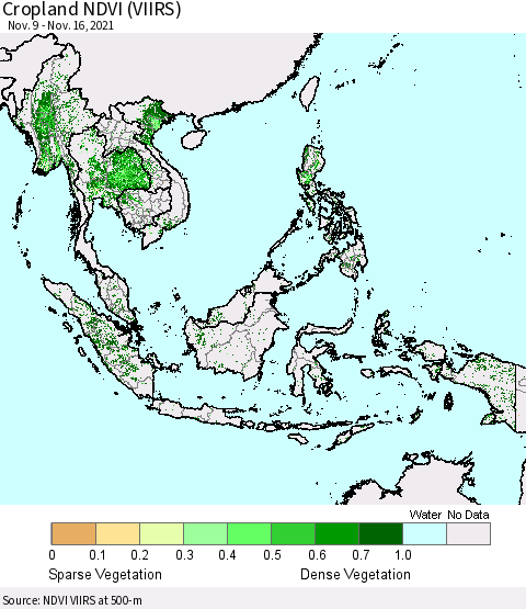 South East Asia Cropland NDVI (VIIRS) Thematic Map For 11/9/2021 - 11/16/2021