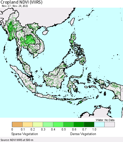 South East Asia Cropland NDVI (VIIRS) Thematic Map For 11/17/2021 - 11/24/2021