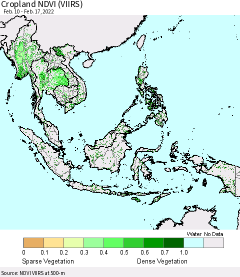 South East Asia Cropland NDVI (VIIRS) Thematic Map For 2/10/2022 - 2/17/2022