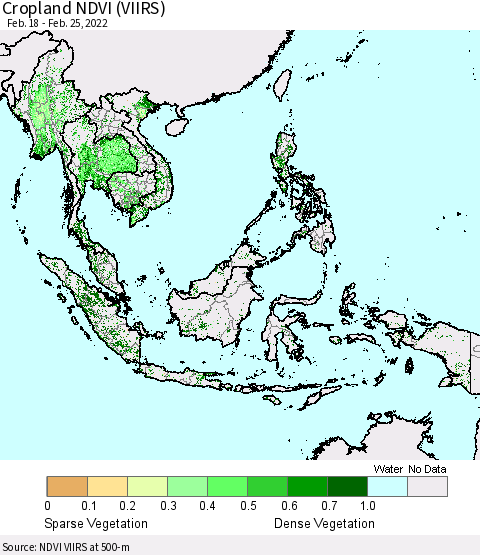 South East Asia Cropland NDVI (VIIRS) Thematic Map For 2/18/2022 - 2/25/2022