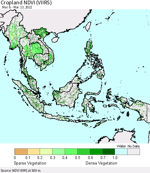 South East Asia Cropland NDVI (VIIRS) Thematic Map For 3/6/2022 - 3/13/2022