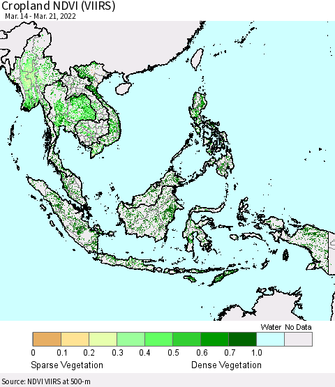 South East Asia Cropland NDVI (VIIRS) Thematic Map For 3/14/2022 - 3/21/2022