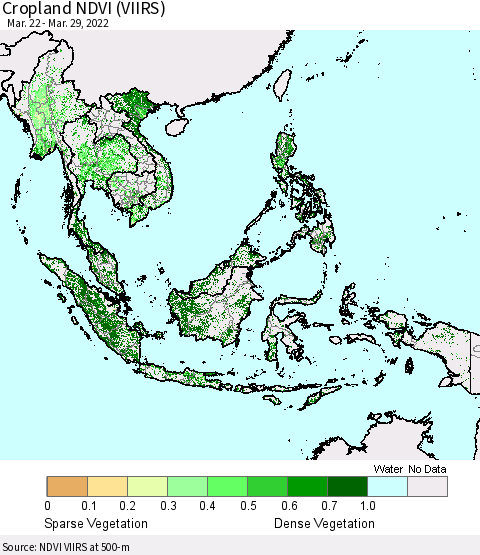 South East Asia Cropland NDVI (VIIRS) Thematic Map For 3/22/2022 - 3/29/2022