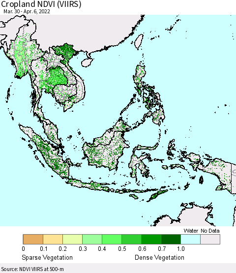South East Asia Cropland NDVI (VIIRS) Thematic Map For 3/30/2022 - 4/6/2022