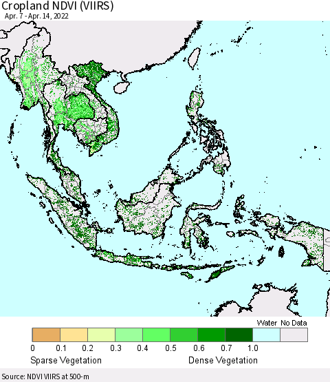 South East Asia Cropland NDVI (VIIRS) Thematic Map For 4/7/2022 - 4/14/2022