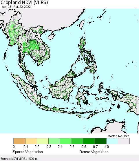 South East Asia Cropland NDVI (VIIRS) Thematic Map For 4/15/2022 - 4/22/2022