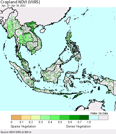 South East Asia Cropland NDVI (VIIRS) Thematic Map For 4/23/2022 - 4/30/2022