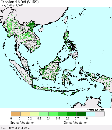 South East Asia Cropland NDVI (VIIRS) Thematic Map For 5/1/2022 - 5/8/2022