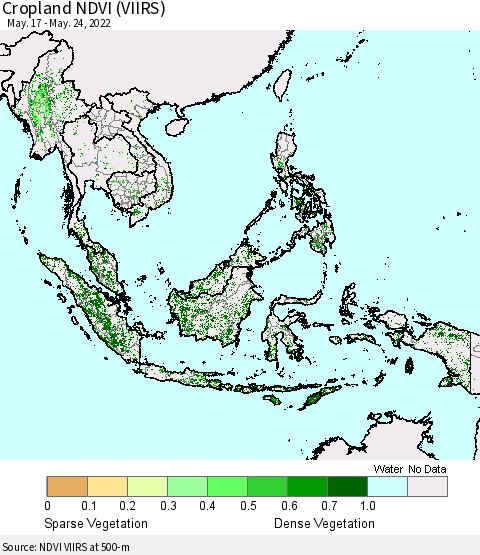 South East Asia Cropland NDVI (VIIRS) Thematic Map For 5/17/2022 - 5/24/2022