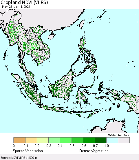 South East Asia Cropland NDVI (VIIRS) Thematic Map For 5/25/2022 - 6/1/2022