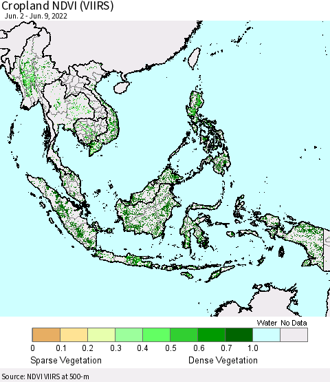 South East Asia Cropland NDVI (VIIRS) Thematic Map For 6/2/2022 - 6/9/2022