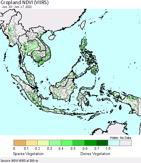 South East Asia Cropland NDVI (VIIRS) Thematic Map For 6/10/2022 - 6/17/2022