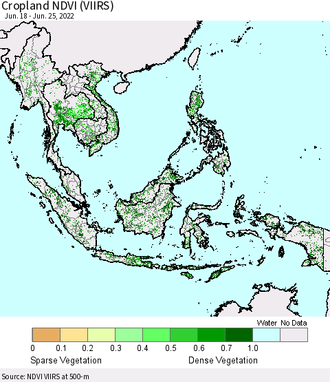South East Asia Cropland NDVI (VIIRS) Thematic Map For 6/18/2022 - 6/25/2022