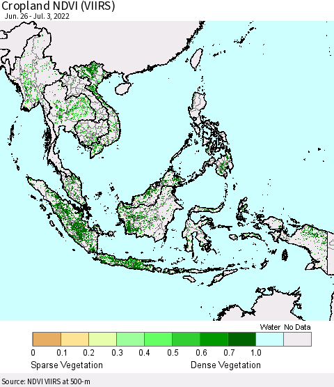 South East Asia Cropland NDVI (VIIRS) Thematic Map For 6/26/2022 - 7/3/2022