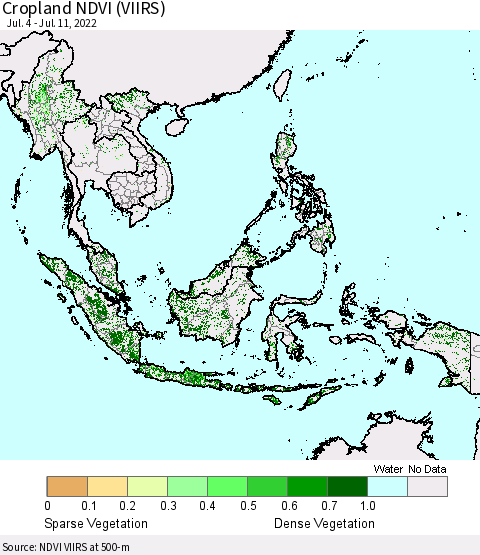 South East Asia Cropland NDVI (VIIRS) Thematic Map For 7/4/2022 - 7/11/2022