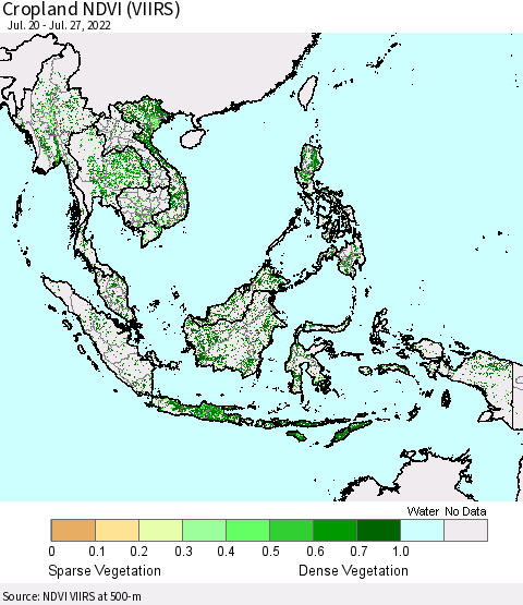 South East Asia Cropland NDVI (VIIRS) Thematic Map For 7/20/2022 - 7/27/2022