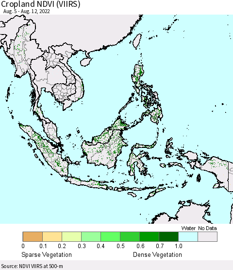 South East Asia Cropland NDVI (VIIRS) Thematic Map For 8/5/2022 - 8/12/2022