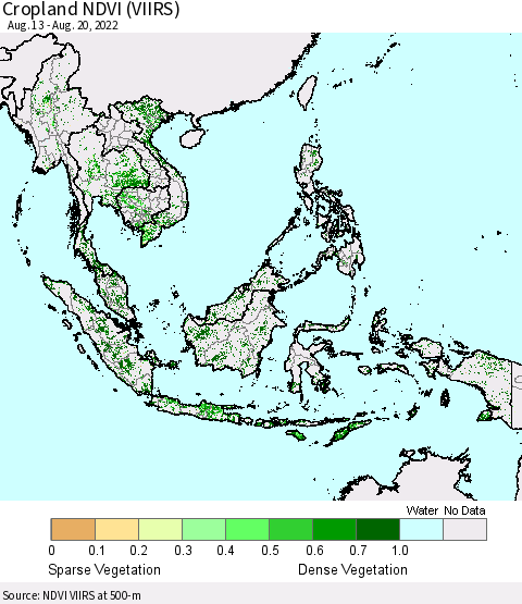 South East Asia Cropland NDVI (VIIRS) Thematic Map For 8/13/2022 - 8/20/2022
