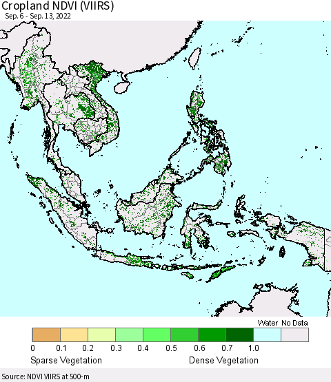 South East Asia Cropland NDVI (VIIRS) Thematic Map For 9/6/2022 - 9/13/2022