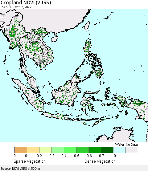 South East Asia Cropland NDVI (VIIRS) Thematic Map For 9/30/2022 - 10/7/2022